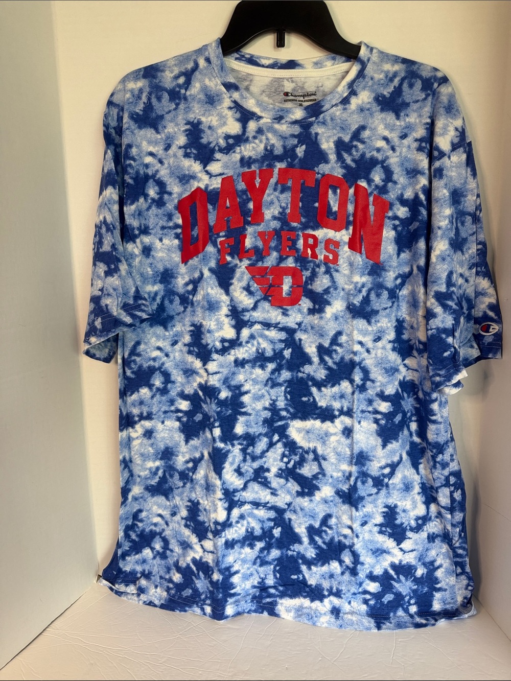 Champion University of Dayton Blue Tie-Dye Dayton Tee with Red Logo Men’s  XL